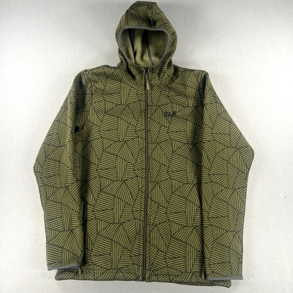 Jack Wolfskin Fleece Forest Leaf Jacket Burnt Olive All Over Geometric Mens XL